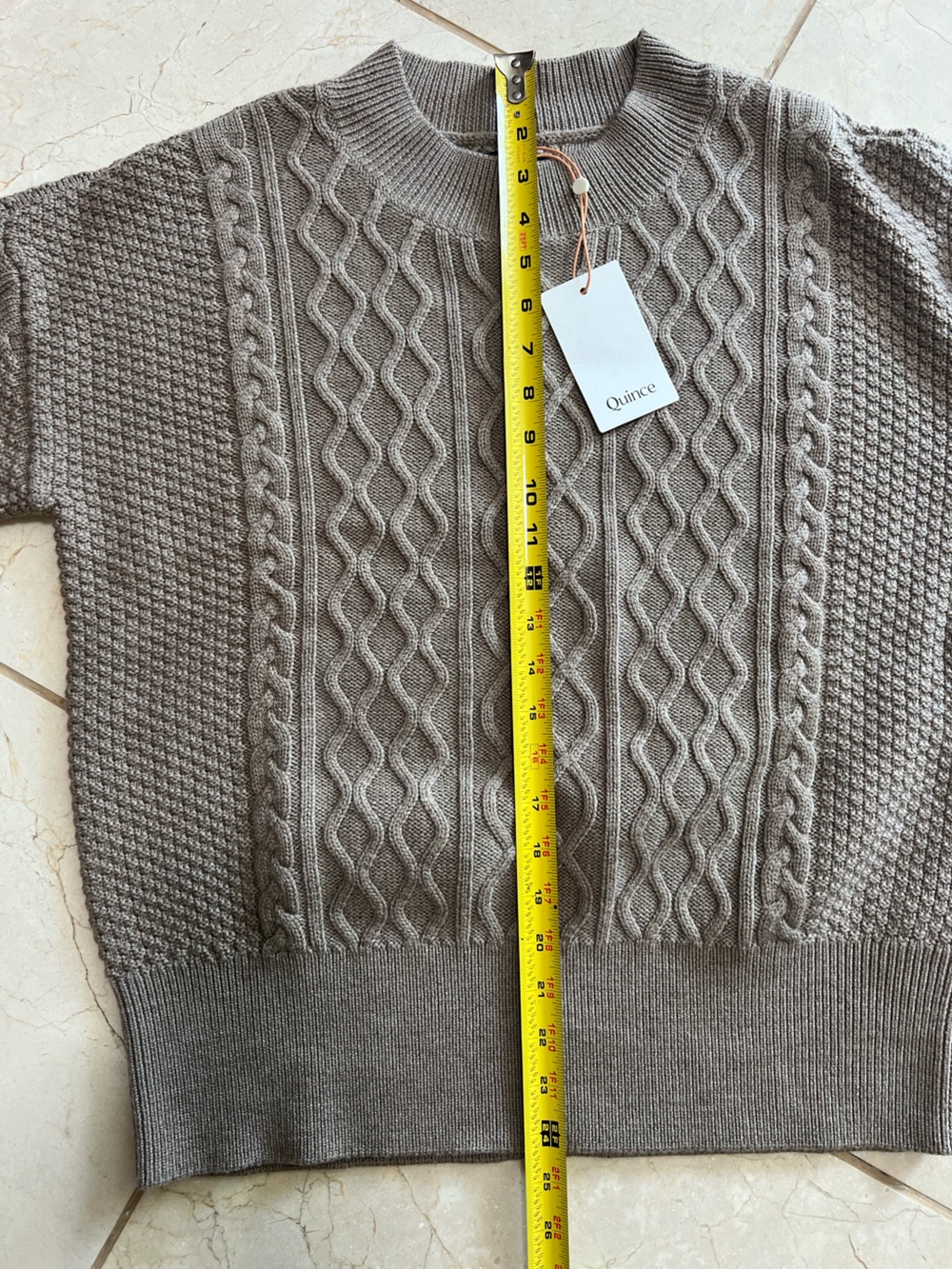 NWT Quince Australian Merino Wool Cable Knit Crewneck Sweater Tan Women's M - Picture 8 of 9